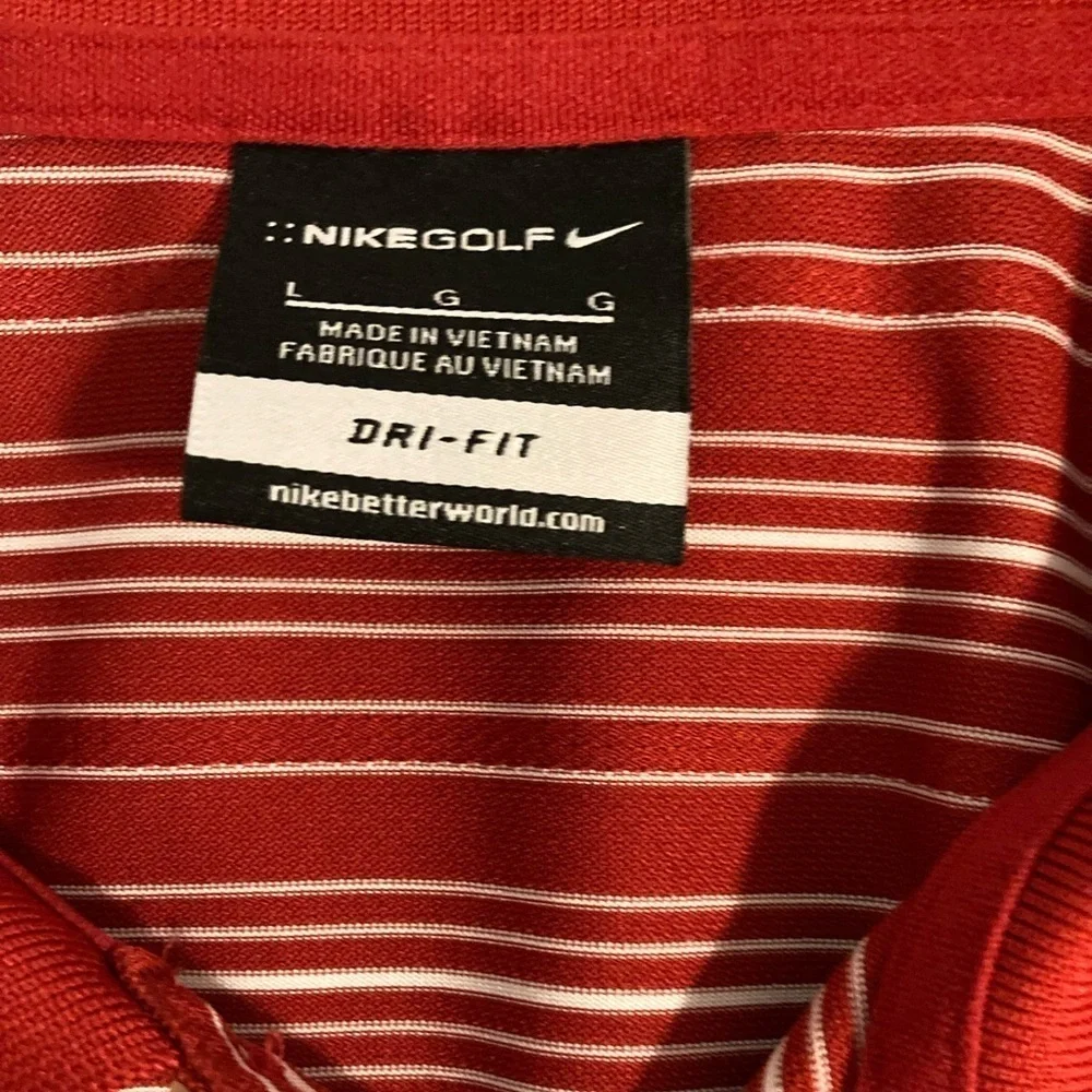 Nike Golf Dri-FIT Polo Shirt Mens Large Red White Striped Performance Tee - Picture 3 of 11